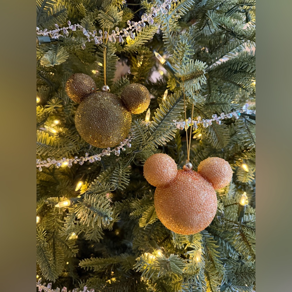 Pair vintage beaded Mickey ornaments